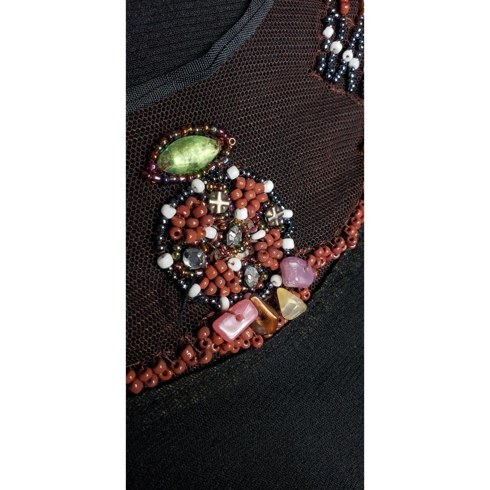 Vintage Y2K Weston Wear Black Sheer Mesh Beaded Embellished 3/4 Sleeve Top Large - Picture 6 of 11